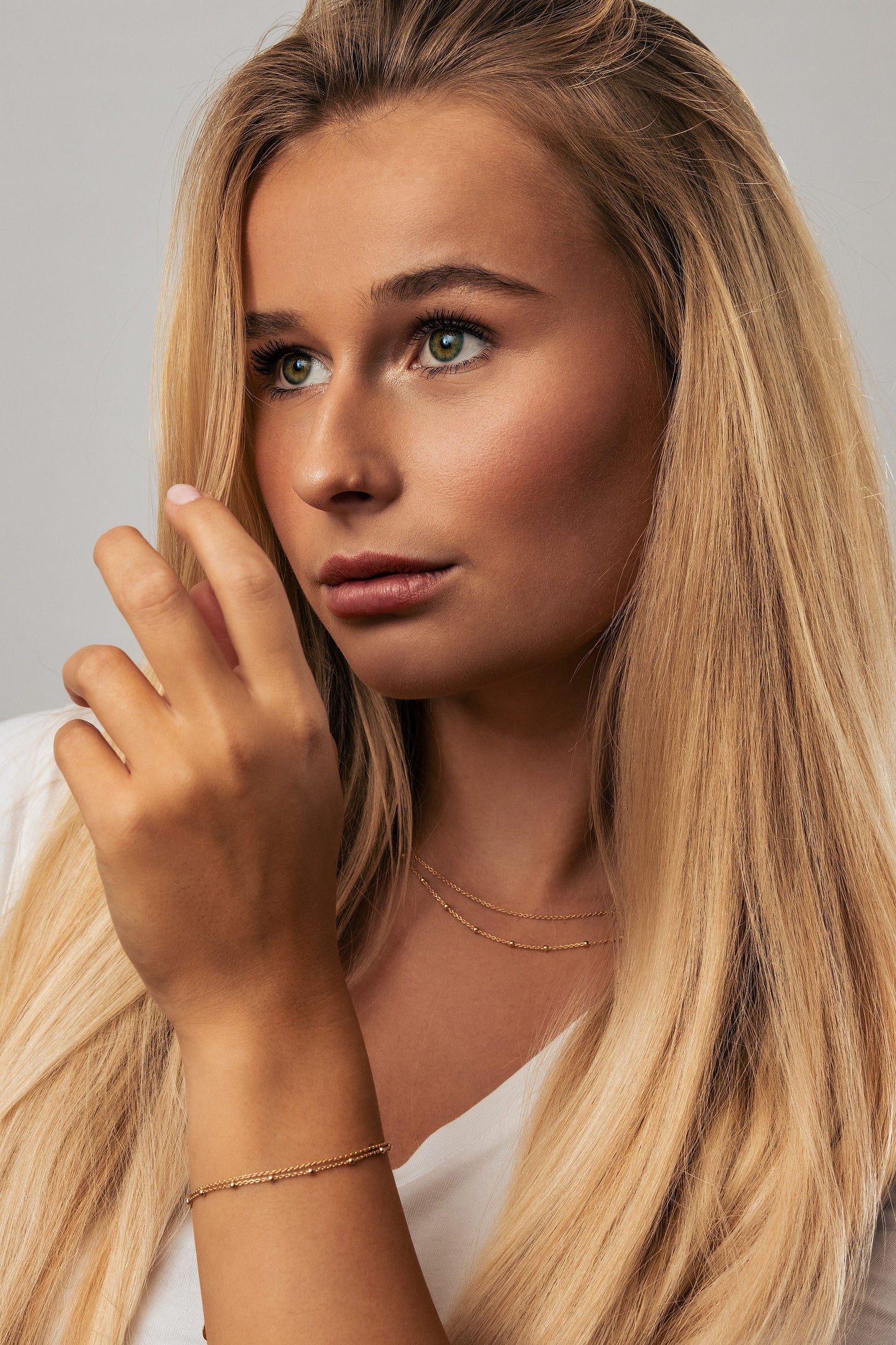 LUNA Halskette doppelte Kette mit kleinen Perlen 925 Silber 18k vergoldet