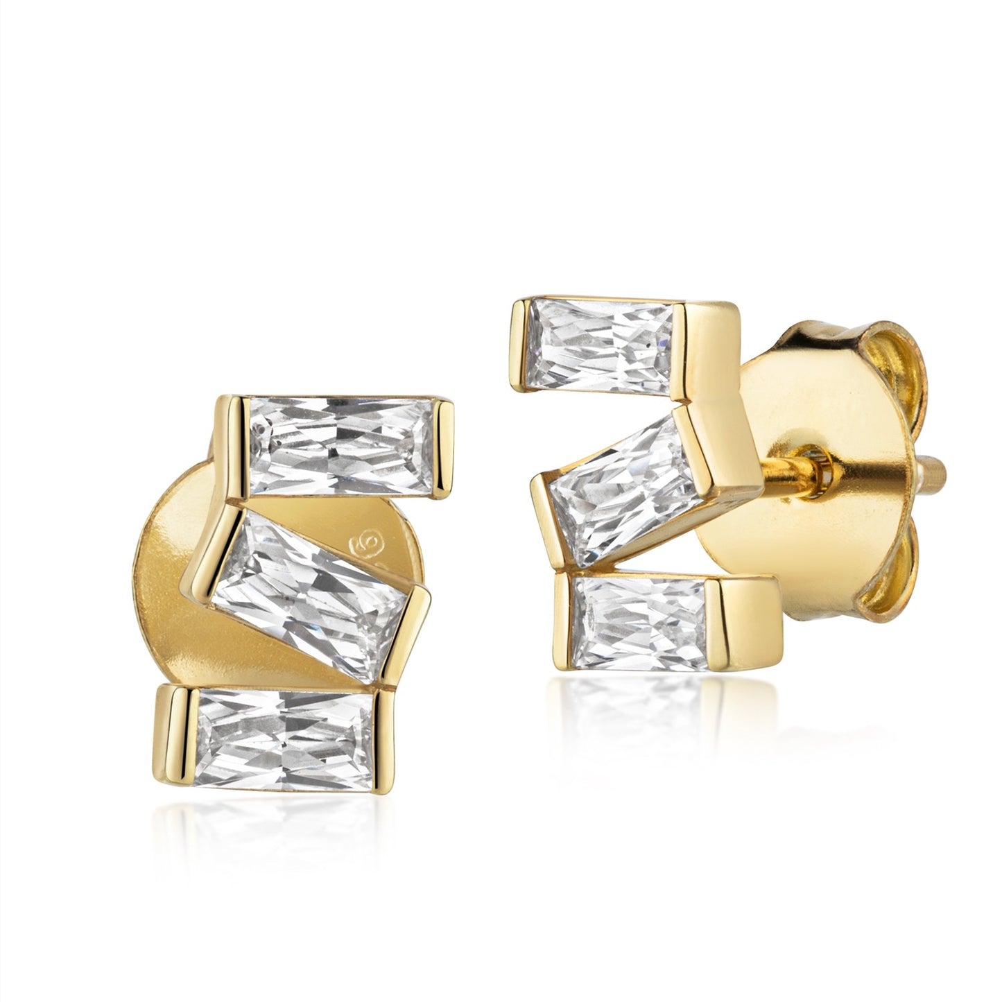 ESMERALDA stud earrings set with baguette zirconia 925 silver 18k gold plated