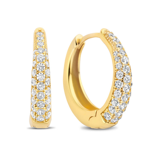 KLARA hoop earrings front set with sparkling zirconia 925 silver 14k gold plated