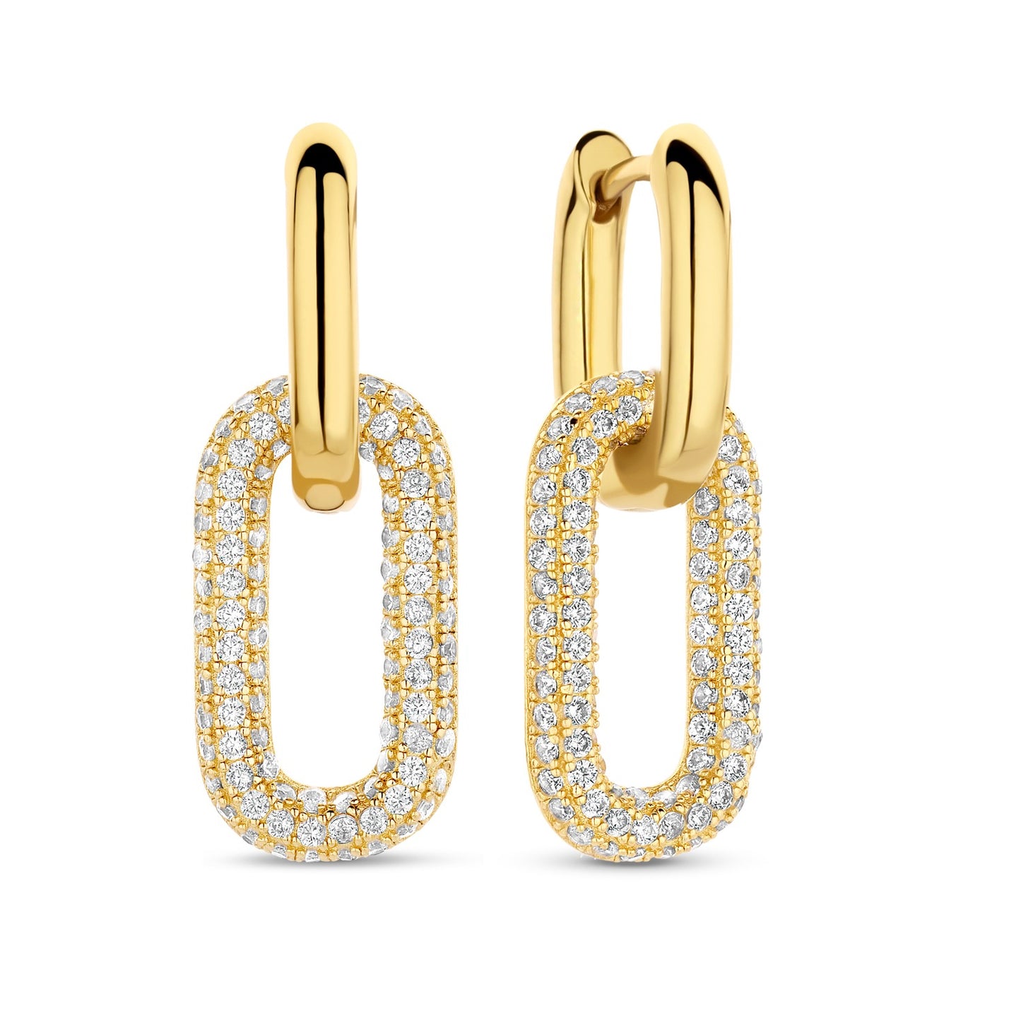 NAVAGIO hoop earrings oval set with zirconia 925 silver 14k gold plated