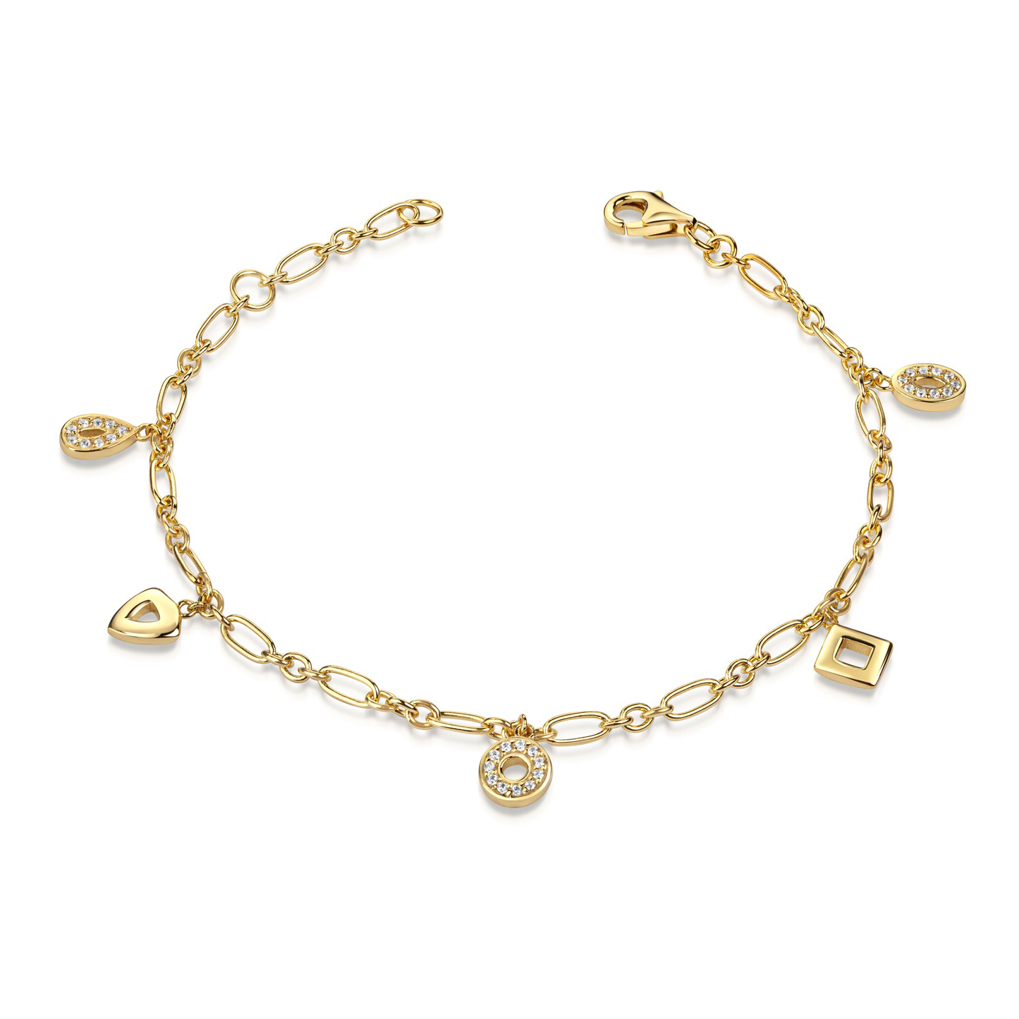 ELLA bracelet with geometric charms 925 silver 18k gold plated